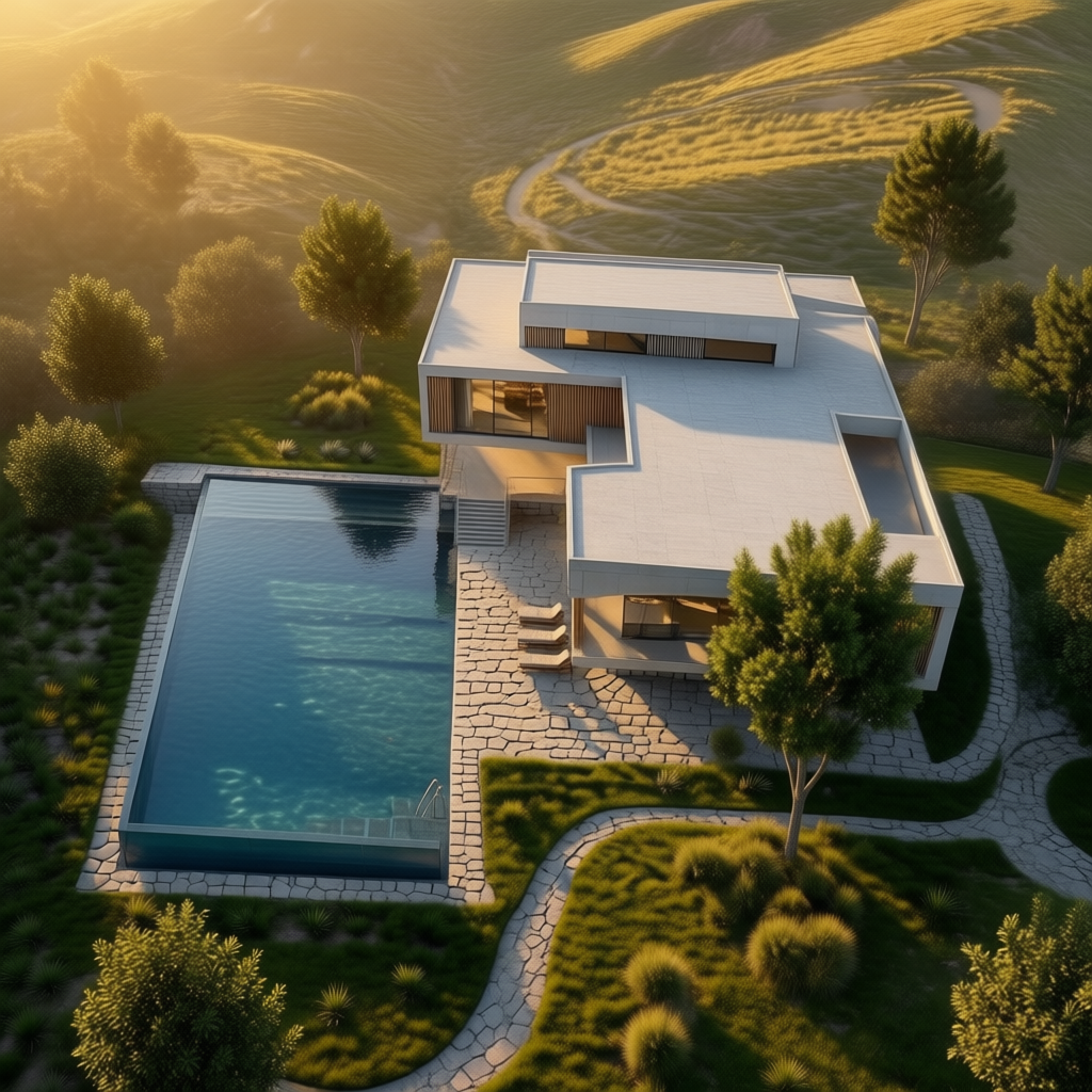 Top-down still image of the luxury house.