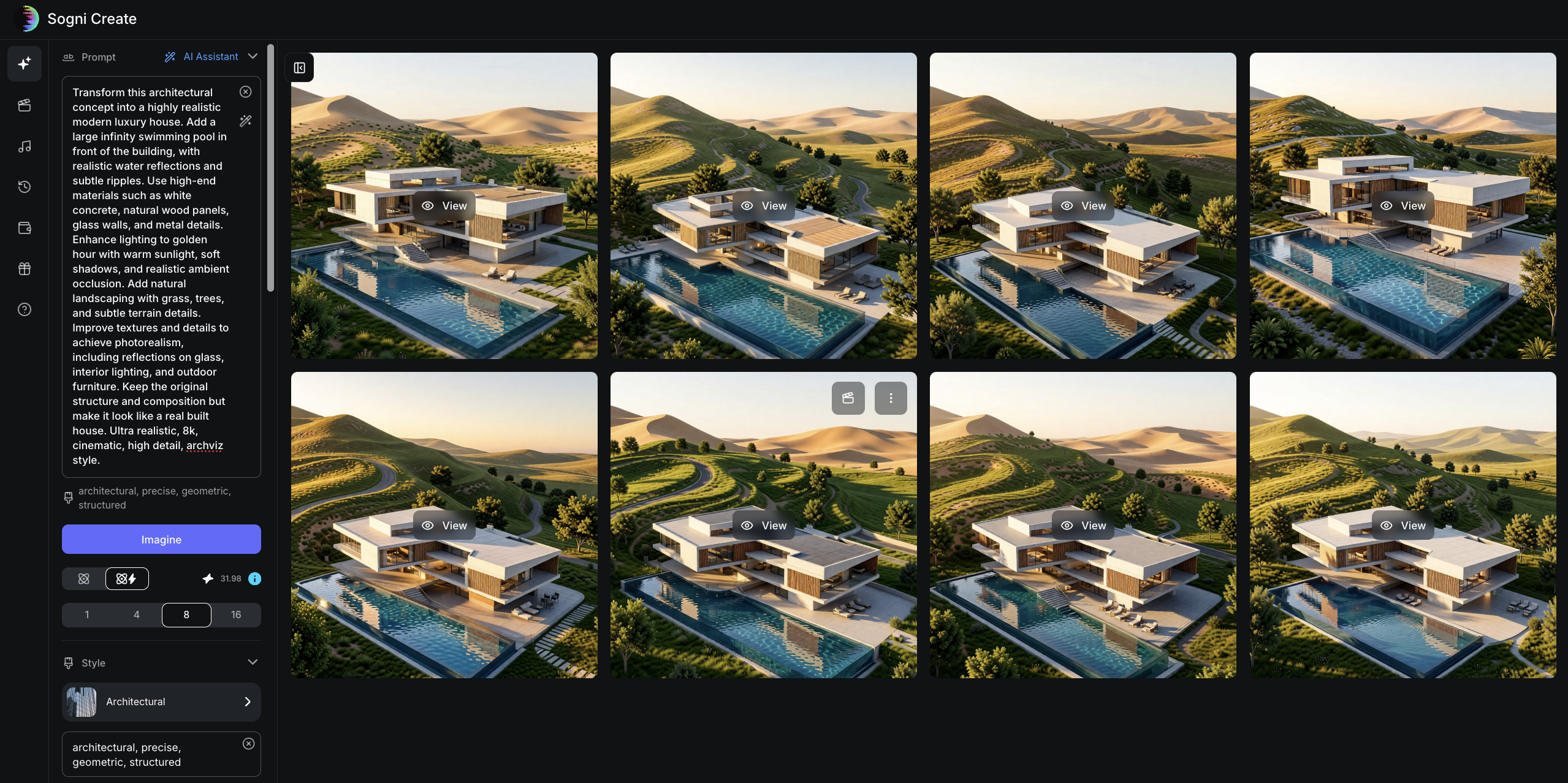 Prompt and generated results grid in Sogni Create.