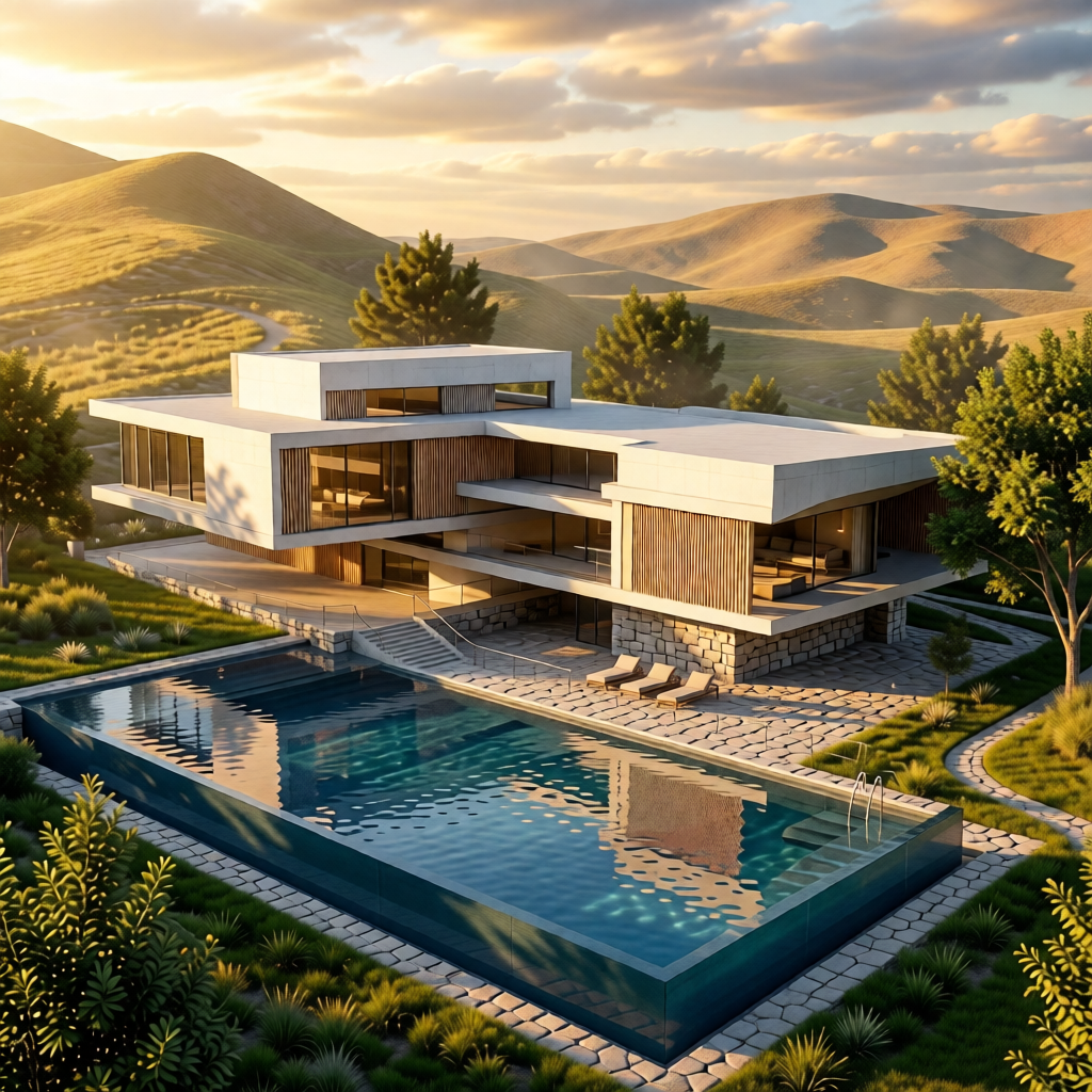 After enhancement image of the luxury house.